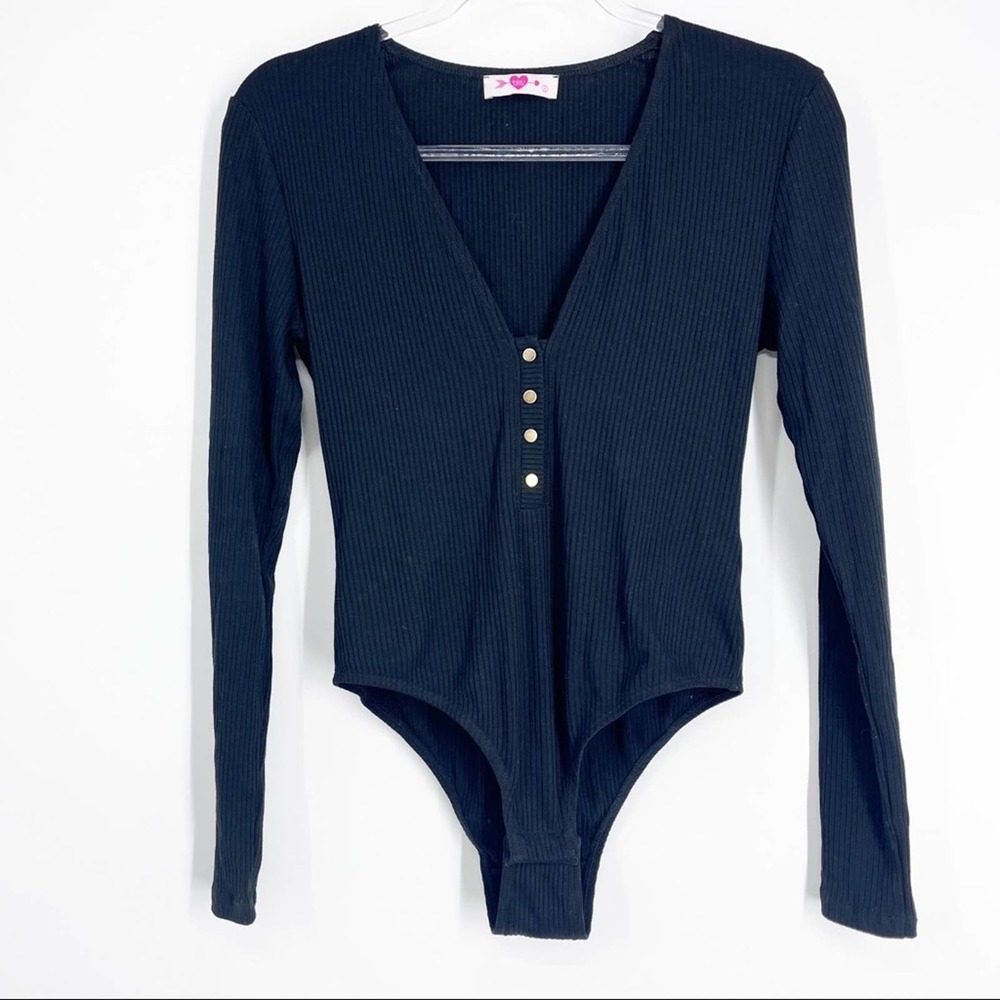 Buddy Love Ribbed‎ Stretch Bodysuit Black Size Small